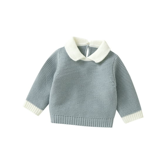 aturustex Infant Baby Boys Girls Cozy Knit Sweaters 0-9M Newborn Long Sleeve Pullover Lapel Collar Sweatshirts Contrast Color Thick Warm Knitwear Tops Toddler Fashion Casual Daily Fall Winter Clothes