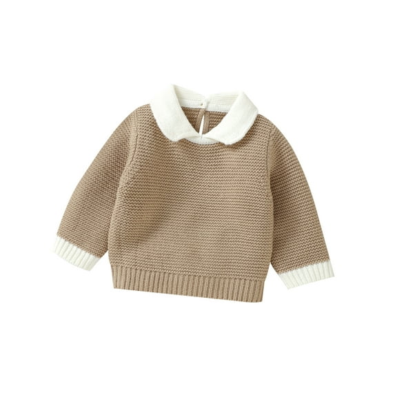 aturustex Infant Baby Boys Girls Cozy Knit Sweaters 0-9M Newborn Long Sleeve Pullover Lapel Collar Sweatshirts Contrast Color Thick Warm Knitwear Tops Toddler Fashion Casual Daily Fall Winter Clothes