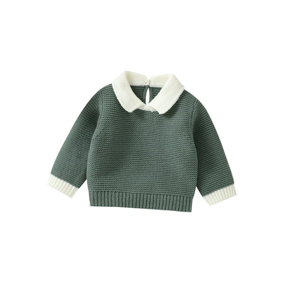 aturustex Infant Baby Boys Girls Cozy Knit Sweaters 0-9M Newborn Long Sleeve Pullover Lapel Collar Sweatshirts Contrast Color Thick Warm Knitwear Tops Toddler Fashion Casual Daily Fall Winter Clothes