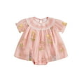 thumbnail image 1 of aturustex Infant Baby Girl Princess Romper Dress 0-18M Newborn Mesh Short Sleeve Bodysuit Flower Embroidery Patchwork Jumpsuits Fairy Dress Crew Neck n Loose Cute Casual Summer Daily Clothes, 1 of 7