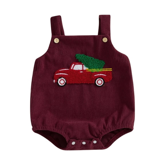 aturustex Infant Baby Girls Boys Christmas Overalls 0 3M 6M 12M 18M Toddler Santa Corduroy Rompers Truck Embroidered Sleeveless Bodysuits Little Girl  Clothes for Kids Baby Christmas Costume