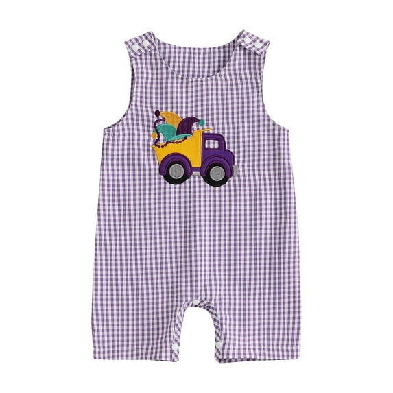 aturustex Infant Baby Girls Boys One piece Jumpsuits 0-18M Newborn Sleeveless Tank Rompers Classic Plaid Embroidery Truck Jumpsuit Crew Neck Bodysuitsaily Clothes for Beachwear Holiday Party