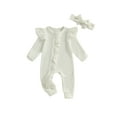 thumbnail image 1 of aturustex Infant Baby Girls Solid Zipper Rompers 0 3M 6M 12M Newborn Ruffles Long Sleeve Jumpsuits Crew Neck Ribbed Bodysuits with Headband Toddler Fashion Casual Basic Daily Spring Fall Clothes, 1 of 1