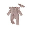 thumbnail image 1 of aturustex Infant Baby Girls Solid Zipper Rompers 0 3M 6M 12M Newborn Ruffles Long Sleeve Jumpsuits Crew Neck Ribbed Bodysuits with Headband Toddler Fashion Casual Basic Daily Spring Fall Clothes, 1 of 7
