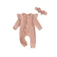thumbnail image 1 of aturustex Infant Baby Girls Solid Zipper Rompers 0 3M 6M 12M Newborn Ruffles Long Sleeve Jumpsuits Crew Neck Ribbed Bodysuits with Headband Toddler Fashion Casual Basic Daily Spring Fall Clothes, 1 of 7