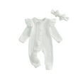 thumbnail image 1 of aturustex Infant Baby Girls Solid Zipper Rompers 0 3M 6M 12M Newborn Ruffles Long Sleeve Jumpsuits Crew Neck Ribbed Bodysuits with Headband Toddler Fashion Casual Basic Daily Spring Fall Clothes, 1 of 7