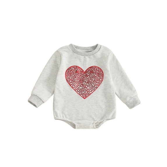 aturustex Infant Baby Girls Valentine's Day Sweatshirts Rompers 0 3M 6M 12M 18M Toddler Long Sleeve Bodysuit Pullovers Crew Neck Sequined Heart Jumpsun Loose Casual Daily Spring Fall Clothes