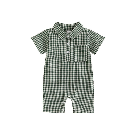 aturustex Infant Boys Classic Plaid Shirt Romper 0 3M 6M 12M 18M Toddler Short Sleeve T-shirt Jumpsuit Newborn Round Neck Tee Rompers Vintage Plaid Bommer Clothes Beachwear for Holiday Party