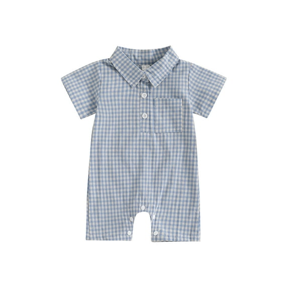 aturustex Infant Boys Classic Plaid Shirt Romper 0 3M 6M 12M 18M Toddler Short Sleeve T-shirt Jumpsuit Newborn Round Neck Tee Rompers Vintage Plaid Bommer Clothes Beachwear for Holiday Party