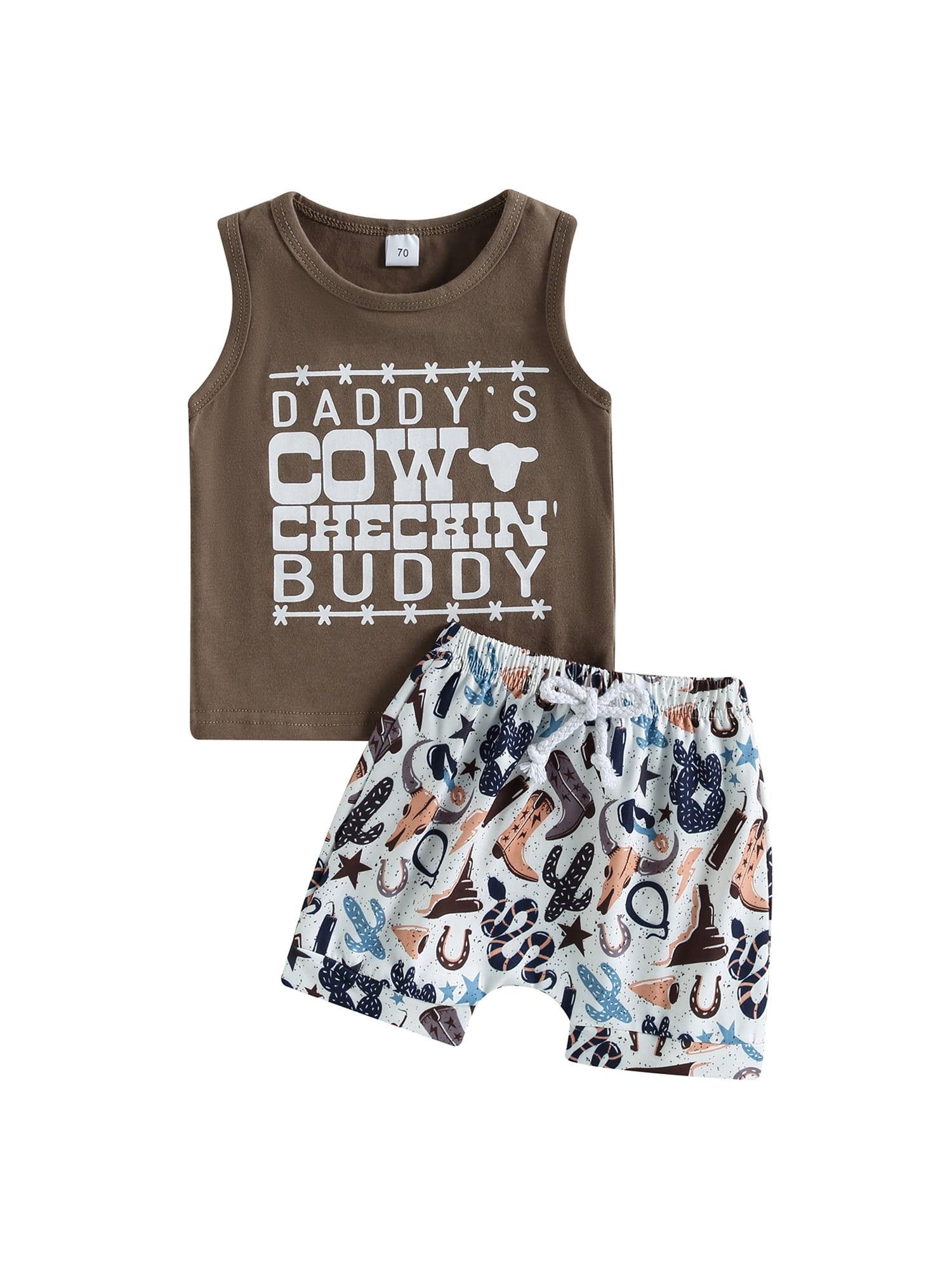 aturustex Infant Summer Clothes Outfits Letter Cow Head Print Tank Tops