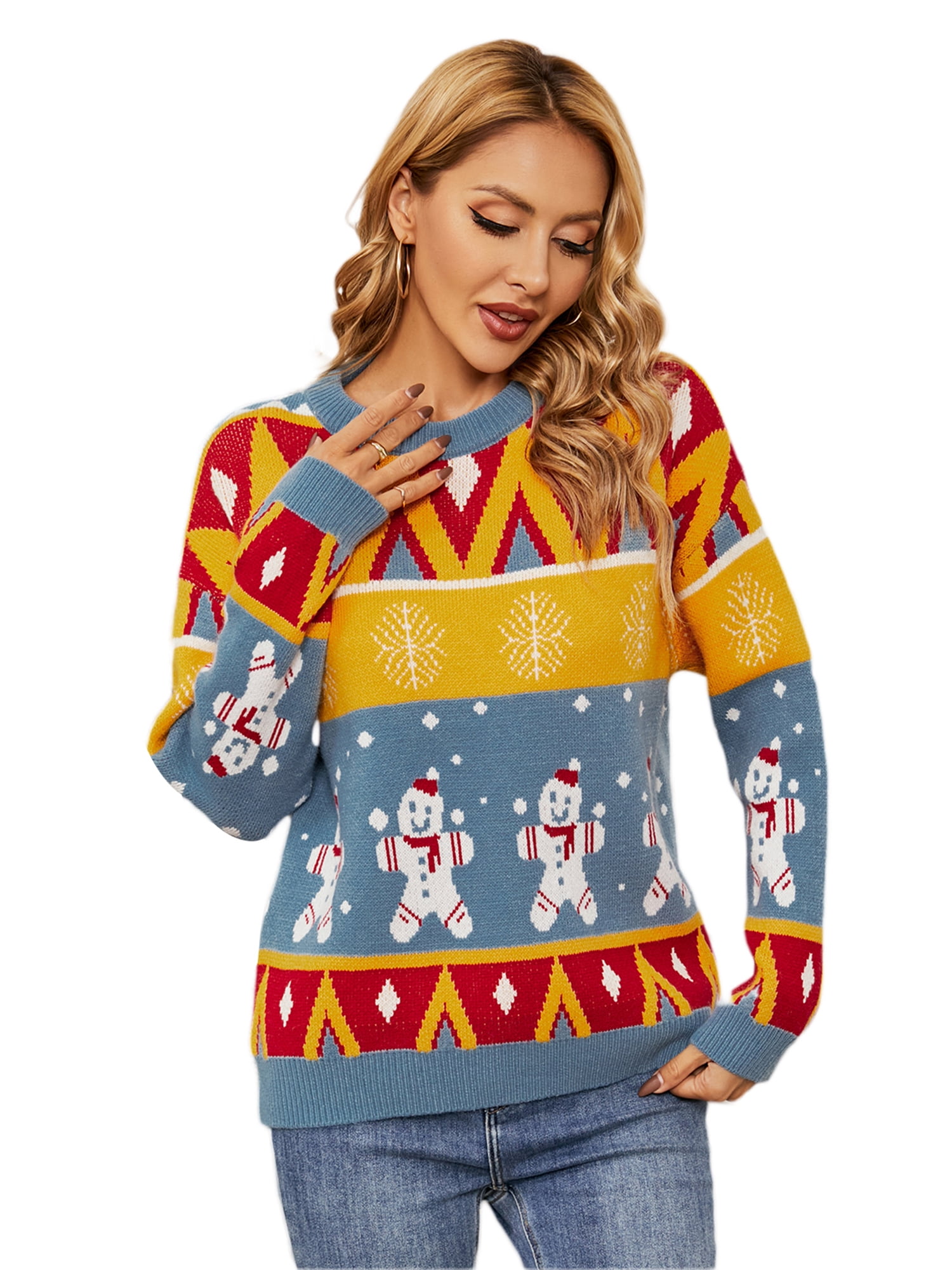 aturustex Ladies Festive Christmas Jumper with Snowflake and Snowman