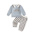 thumbnail image 1 of aturustex Little Boy 2 Piece Tracksuit Outfits 6M 12M 18M 2T 3T 4T Toddler Doll Collar Sweatshirt Car Embroidery Pullovers Long Sleeve Tops SweatpantsDaily Comfy Warm Clothes for Winter Fall, 1 of 7