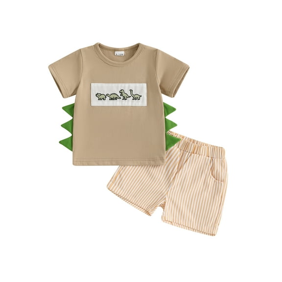 aturustex Little Boy 2Pcs Casual Shorts Outfits 6M 12M 18M 2T 3T 4T Toddler Baby Dinosaur Embroidery T-shirt Round Neck Shirt Short Sleeve Tops with Emmer Clothes Beachwear for Holiday Party