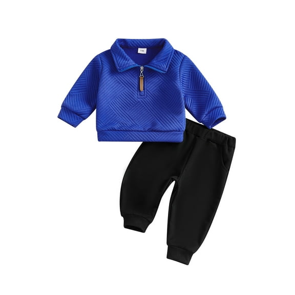 aturustex Little Boy 2Pcs Tracksuits Outfits 0 6M 12M 18M 2T 3T Toddler Baby Quarter Zipper Sweatshirt Long Sleeve Pullovers Lapel Jumpers Tops   Elas Fall Jogger Clothes Set for Spring Fall