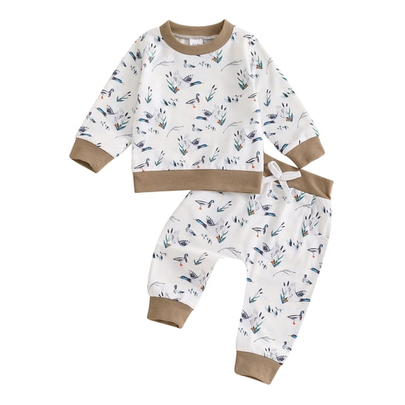 aturustex Little Boy Casual Sweat Suits Outfits 6M-4T Toddler Long Sleeve Sweatshirts Duck Print Pullovers Crew Neck Tops and Sweatpants Elastic PantsTracksuits Kids Loose Daily Fall Clothes