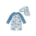thumbnail image 1 of aturustex Little Boy Non-Pilling Rash Guard Swimsuits+Sunhat 6M 12M 18M 2T 3T 4T 5T Toddler Baby 2 Pcs Shark Print Swimwears Set Infant Half Zipper Swng Suits Beachwear for Holiday Swim Pool, 1 of 7