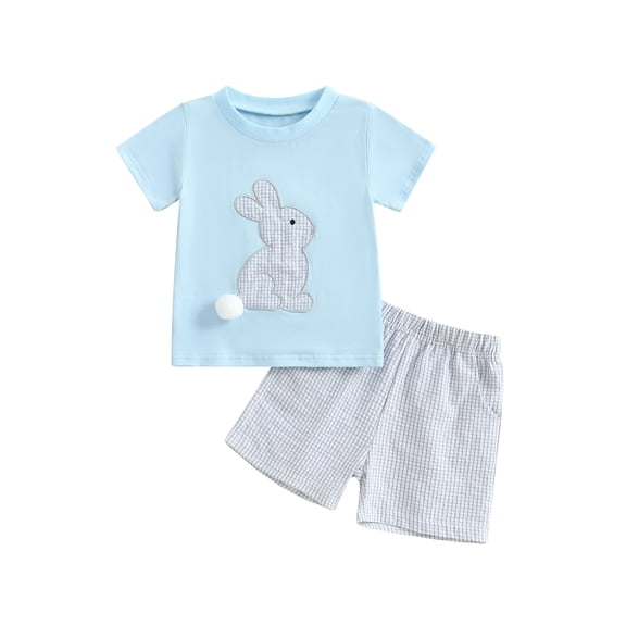 aturustex Little Boys 2pcs Easter Shorts Outfits 3M 6M 12M 18M 2T 3T Toddler Baby Short Sleeve T-shirt Crew Neck Shirts Rabbit Embroidery Tops Elasticaily Clothes Beachwear for Holiday Party