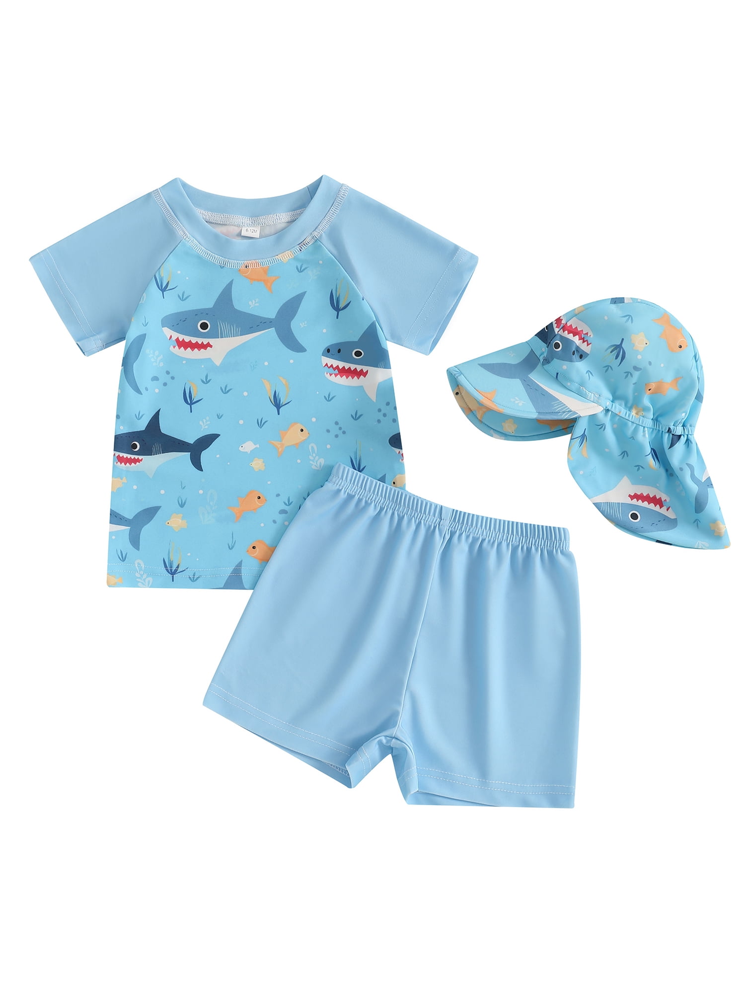 aturustex Little Boys Rash Guard Swimsuit with Swim Hat Set 6M 12M 18M ...