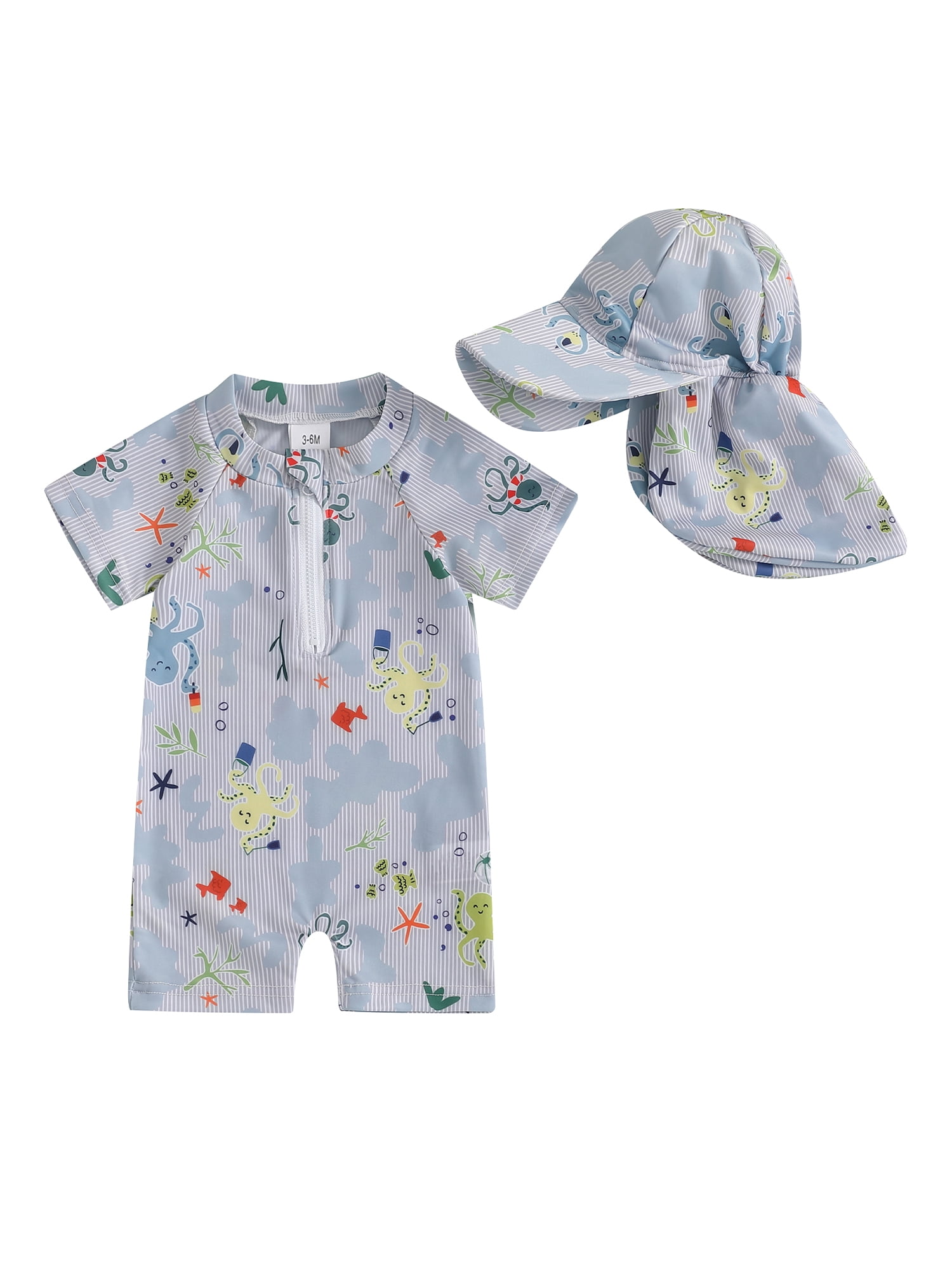 aturustex Little Boys Zip Up Swimsuits with Hat Outfits 3M 6M 12M 18M ...