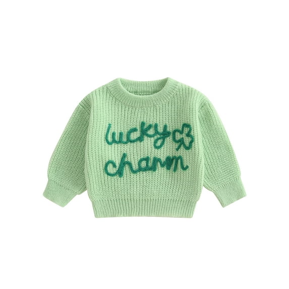 aturustex Little Girl Boy Irish Cozy Sweaters 0 3M 6M 9M 12M 18M 2T 3T Toddler Baby Long Sleeve Knit Pullovers Shamrock Letter Embroidery Knitted Jumpse Cute Casual Daily Spring Fall Clothes
