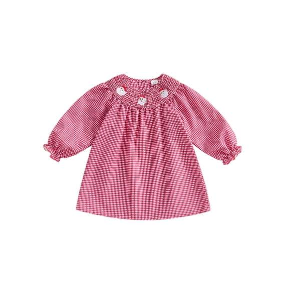 aturustex Little Girl Christmas Plaid Dress 3T 4T 5T 6T 7T Toddler Baby Santa Claus Embroidery Princess Dress Shirred Round Neck Party Dress Ruffle Lo Kids Fashion Loose Casual Daily Outfits