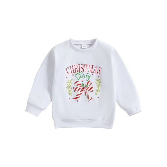 aturustex Little Girl Christmas Sweatshirt 3T 4T 5T 6T 7T Toddler Baby Striped Bow Print Pullovers Long Sleeve Jumpers Crew Neck Tops Kids Fashion Loose Casual Cute Daily Spring Fall Clothes
