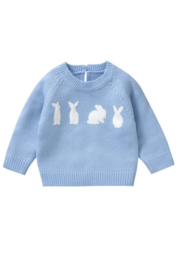 Little Girl Easter Thick Warm Sweaters 6M 9M 12M 18M 2T 3T Toddler Baby Long Sleeve Knit Pullover Crew Neck Knitted Jumpers Rabbit Chunky Kn Fashion Loose Casual Daily Cozy Clothes