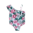 thumbnail image 1 of aturustex Little Girl One-Piece Swimsuit 2T 3T 4T 5T 6T 7T Floral Leaves Print Sleeveless Bathing Suit Cute Summer Rash Guard Swimwear, 1 of 9
