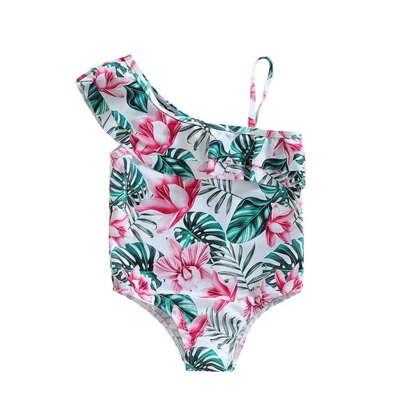 aturustex Little Girl One-Piece Swimsuit 2T 3T 4T 5T 6T 7T Floral Leaves Print Sleeveless Bathing Suit Cute Summer Rash Guard Swimwear