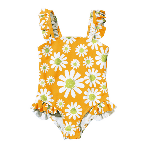 aturustex Little Girl Overalls Swimsuit Outfits Toddler Daisy Print Bikini Swimwear Sleeveless Romper Ruffled Tank Bathing Suit Beachwear Infant FashiSuits Kids Casual Summer Holiday Clothes