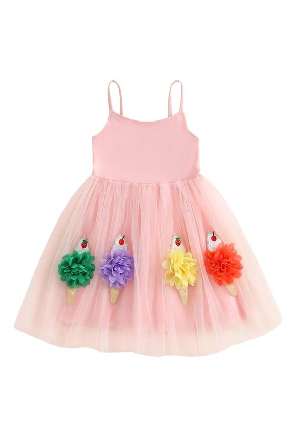 Little Girl Summer Tulle Dress 1T 2T 3T 4T 5T 6T Toddler Baby Sleeveless A-Line Dress Scoop Neck Fairy Dress Ice Cream Embroidery Mesh Partycess Outfits Beachwear for Holiday Party