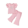 thumbnail image 1 of aturustex Little Girls 2pcs Casual Pants Outfits 0 6M 12M 18M 2T 3T Toddler Baby Short Sleeve T-shirts Crew Neck Shirts Bow Embroidery Tee Tops + Elasl Daily Summer Clothes for Holiday Party, 1 of 7