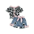 thumbnail image 1 of aturustex Little Girls 2pcs Casual Shorts Outfit 12M 18M 2T 3T 4T 5T Toddler Baby Short Sleeve T-Shirt Cow Print Shirts Crew Neck Ruffled Tops and Elaaily Clothes Beachwear for Holiday Party, 1 of 6