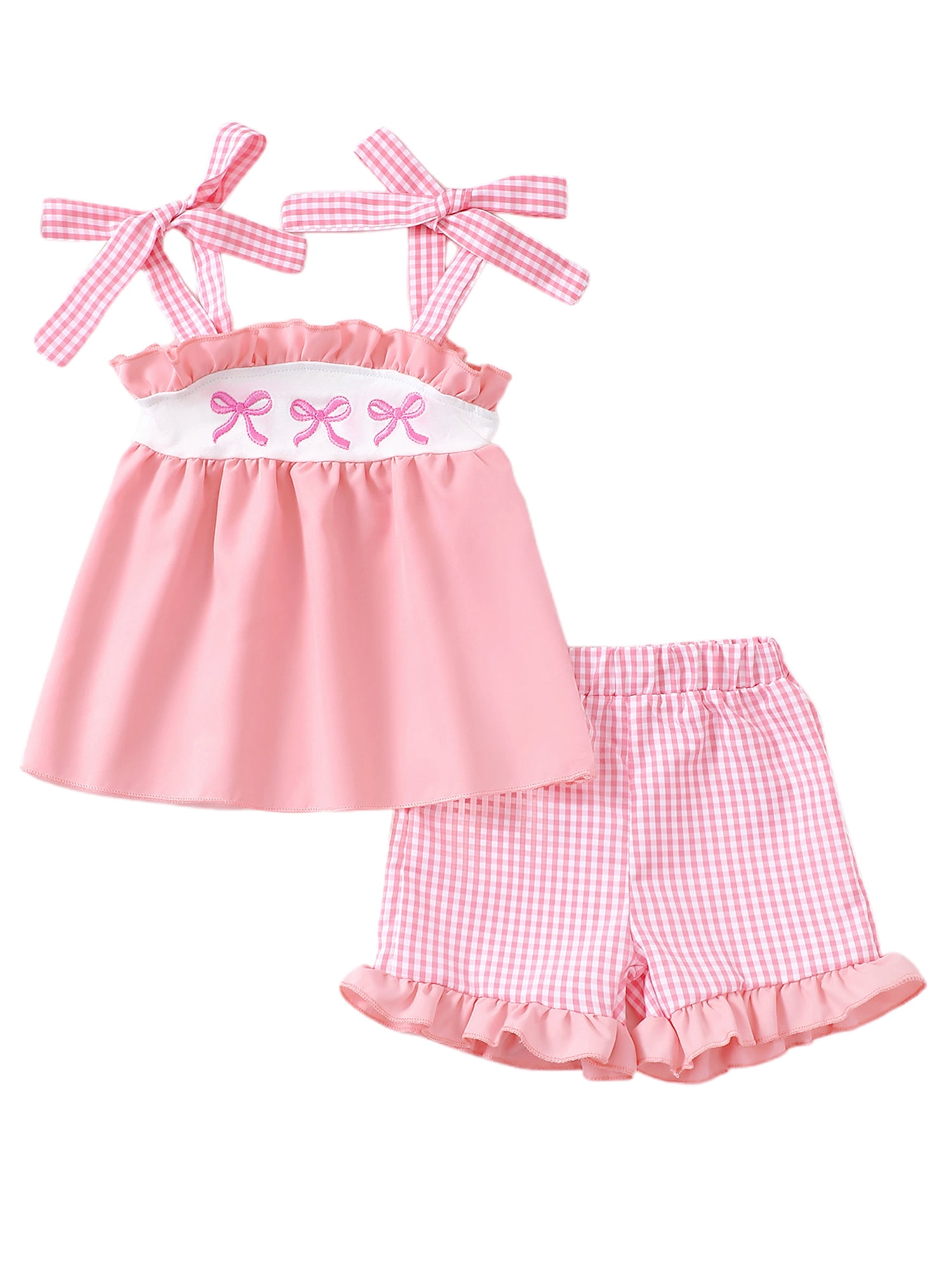 aturustex Little Girls 2pcs Shorts Outfits Beachwear 0 6M 12M 18M 2T 3T Toddler Baby Embroidery Shamrock/Bow Camisole Sleeveless Vests Ruffled Hem Topl Daily Summer Clothes for Holiday Party