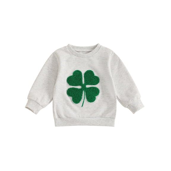 aturustex Little Girls Boys Irish Day Sweatshirts 3M 6M 12M 18M 2T 3T Toddler Baby Clover Embroidery Pullovers Long Sleeve Hoodies Crew Neck Jumpers I Fashion Casual Cute Spring Fall Clothes