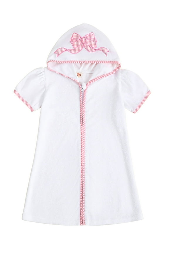 Little Girls Boys Swim Coverups 18M 2T 3T 4T 5T 6T Toddler Baby Hooded Robe Zip-Up Towel Bow/Elephant Embroidery Hoodies Wearable Blanket Sh Bathing Suit Swimwear for Holiday Party