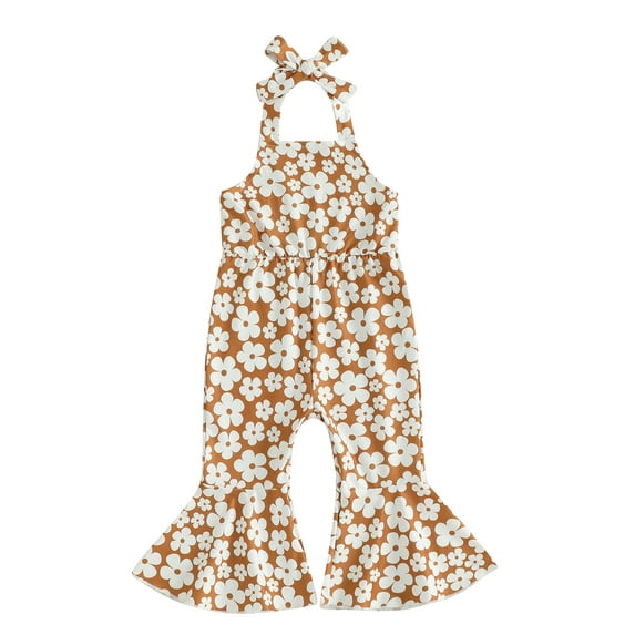 aturustex Little Girls Overalls Jumpsuit 6M 12M 18M 2T 3T 4T 5T Toddler Baby Floral Printed Suspender Flare Pants Sleeveless Halter Romper Bell Bottommmer Outfits Beachwear for Holiday Party