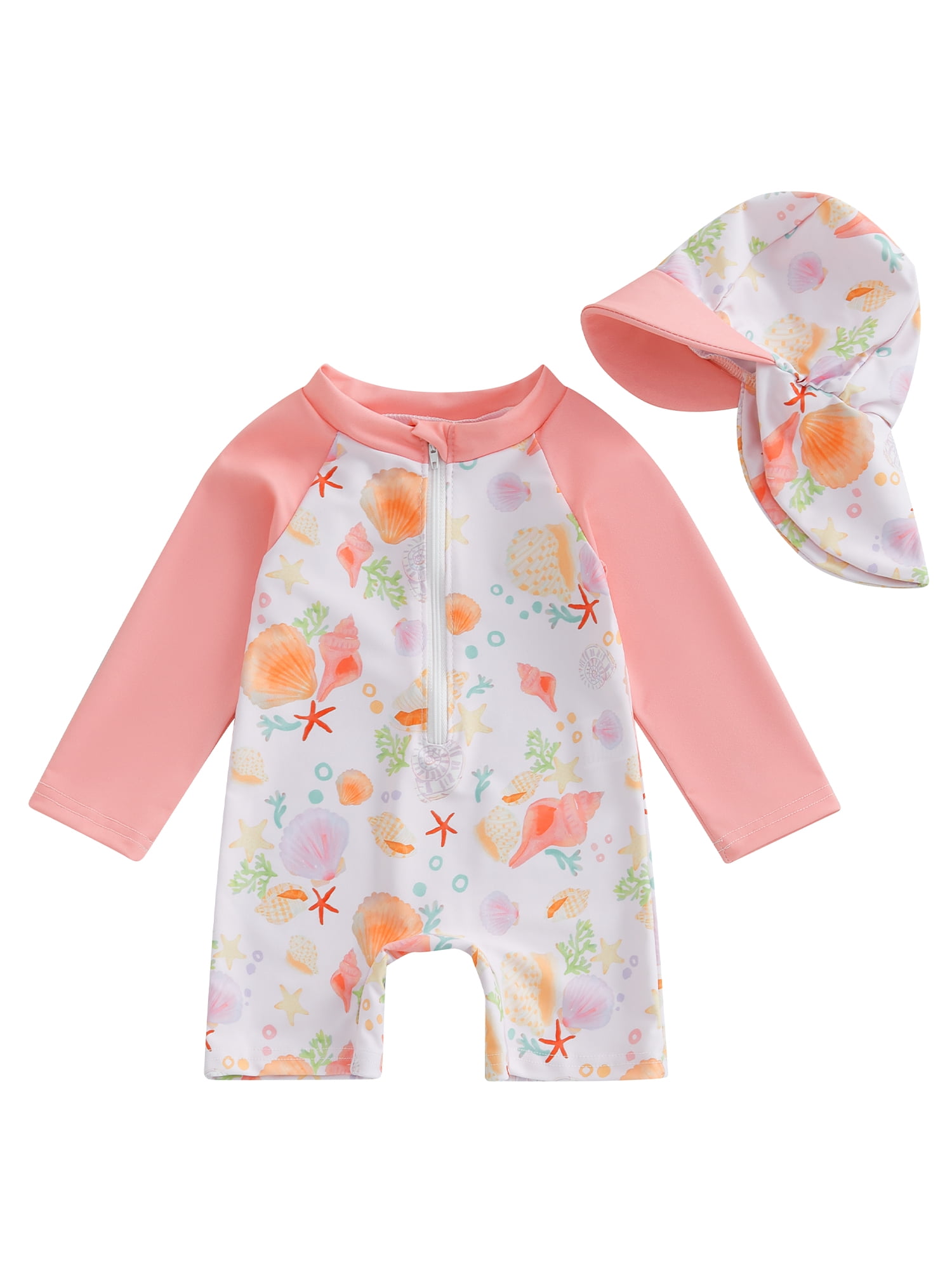 aturustex Little Girls Rash Guard Swimsuit with Hat 6M 12M 18M 2T 3T 4T ...