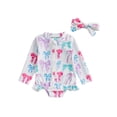 thumbnail image 1 of aturustex Little Girls Rash Guard Swimsuit with Headband 6M 9M 12M 18M 2T 3T Toddler Baby Girls Zip Up Swimwear Bow/Fruit Print Rompers Swim Long Sleely Beachwear for Holiday Party Swim Pool, 1 of 7