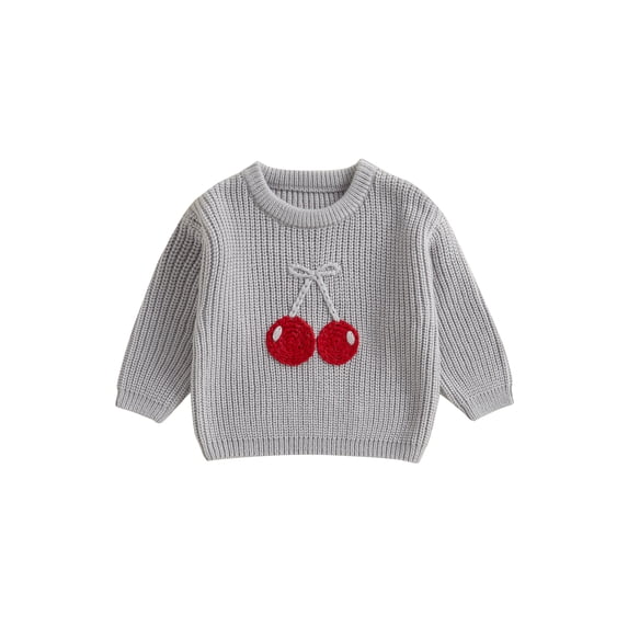 aturustex Little Girls Thick Cozy Sweater 6M 12M 18M 2T 3T 4T 5T Toddler Cherry Embroidery Knitted Pullovers Crew Neck Sweaters Sweatshirts Long Sleevon Cute Fall Winter Loose Casual Clothes