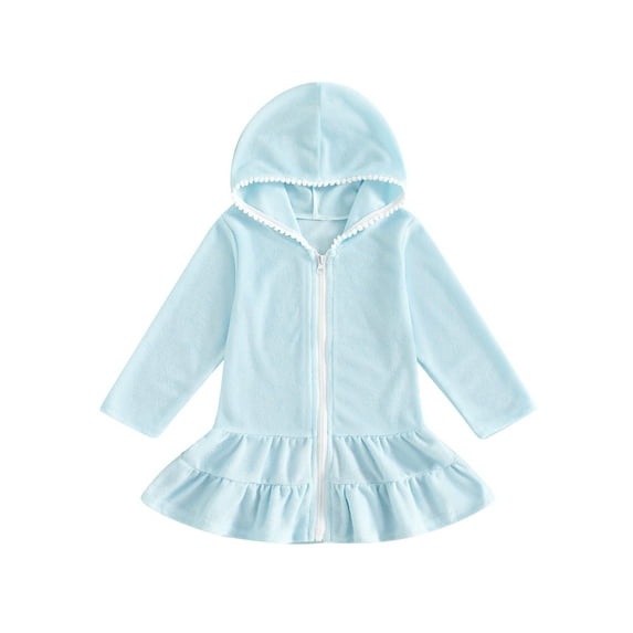aturustex Little Girls Zip-Up Robe Towel Beachwear 1T-8T Toddler Baby Solid Basic Swim Coverups Hoodies Long Sleeve Wearable Blanket Hooded Beach Dresmwear for Summer Holiday Party Swim Pool