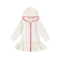 thumbnail image 1 of aturustex Little Girls Zip-Up Robe Towel Beachwear 1T-8T Toddler Baby Solid Basic Swim Coverups Hoodies Long Sleeve Wearable Blanket Hooded Beach Dresmwear for Summer Holiday Party Swim Pool, 1 of 7