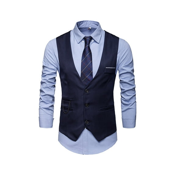 aturustex Men Slim Fit Suit Vest Business Formal Dress Waistcoat Sleeveless Single-Breasted V-Neck Solid Color Wedding Tops