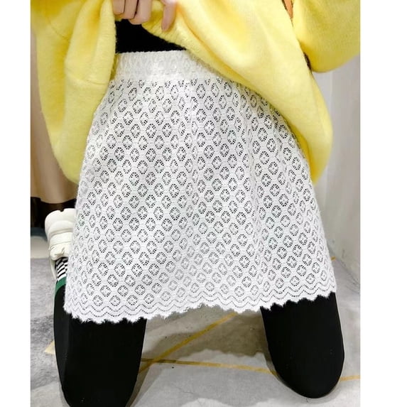 aturustex Summer Women's Basic Solid Lace Skirt Mini Underskirt Lace Stitching Cutout Elastic Waist Short Skirt for Ladies