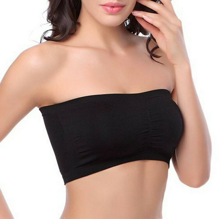 Summer Solid Color Strapless Crop Top With Elastic Bandeau For