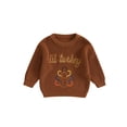 thumbnail image 1 of aturustex Thanksgiving Sweater for Boys Girls 0-3T Toddler Baby Thick Warm Knitwear Pullover Long Sleeves Casual Sweatshirts Letter Turkey Embroidery it Jumper Kids Daily Fall Winter Clothes, 1 of 6