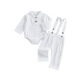thumbnail image 1 of aturustex Toddler Baby Boy Gentleman Outfits 0-24M Infant Lapel Neck Bodysuits Long Sleeve Rompers Solid Shirt Jumpsuits Tops with Bowtie Elastic Waisal Spring Fall Clothes for Wedding Stage, 1 of 8