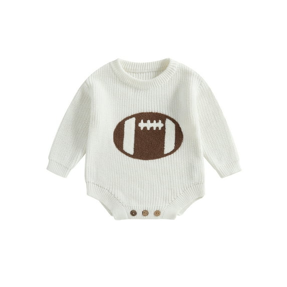 aturustex Toddler Baby Boy Knit Rompers Sweater 0 3M 6M 9M 12M 18M Infant Long Sleeve Knitted Bodysuit Crew Neck Jumpsuits Embroidery Rugby Sweaters CLoose Warm Cozy Clothes for Casual Daily