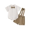 thumbnail image 1 of aturustex Toddler Baby Boys 2pcs Gentleman Outfits 0 3M 6M 12M 18M Infant Short Sleeves Shirt Romper Mock Neck Bodysuits Solid Button T-shirt Jumpsuit Summer Formal Clothes for Holiday Party, 1 of 7