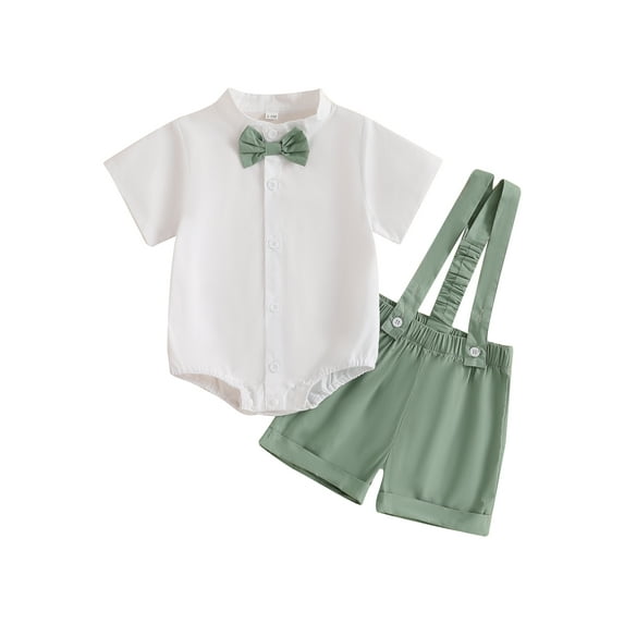 aturustex Toddler Baby Boys 2pcs Gentleman Outfits 0 3M 6M 12M 18M Infant Short Sleeves Shirt Romper Mock Neck Bodysuits Solid Button T-shirt Jumpsuit Summer Formal Clothes for Holiday Party